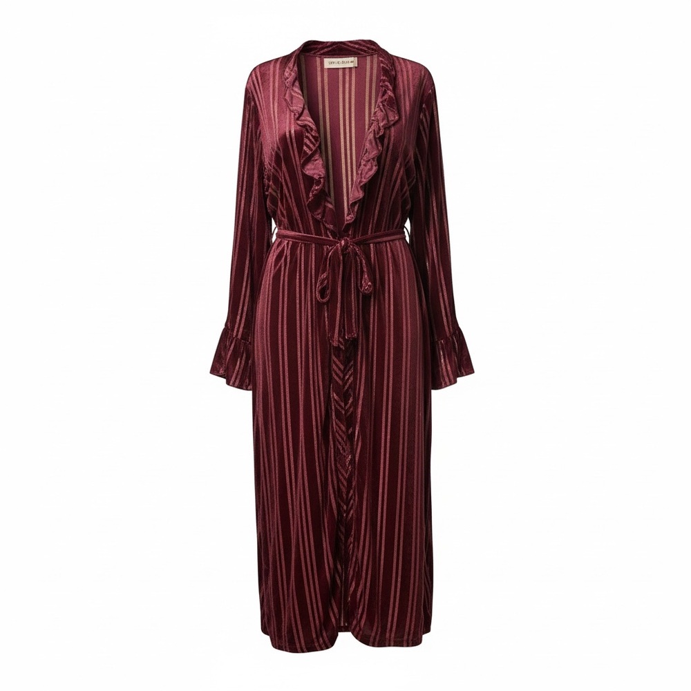 Free People Dolly Duster, Velvet, Midi Length, Robe, Burgundy, Striped, XL, NWT - Picture 7 of 7